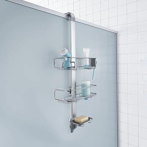 simplehuman BT1101 Over Door Shower Caddy, Hanging Bathroom Shelf Storage Organiser, Suction Cups, No Drilling, Rustproof, Adjustable Shelves, Moveable Divider, Easy Bottle Dispensing, Storage Hooks - Image 5