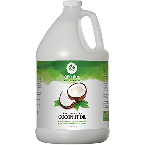 Fractionated Coconut Oil - Pure USA Expeller Cold Pressed & Hexane Free - Best Therapeutic Grade Carrier Oil for Essential Oils Aromatherapy & Massage - Food Grade MCT - 12 Ellie's Recipes (1 gallon)