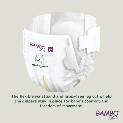 Image of Bambo Nature Premium Baby Tape Diapers for Kids XXL Size (16+ Kgs), Super Absorbent, Breathable, Extra Soft, Dermatologically Tested, Hypoallergenic Toddler Nappies With Wetness Indicator, 20 Count