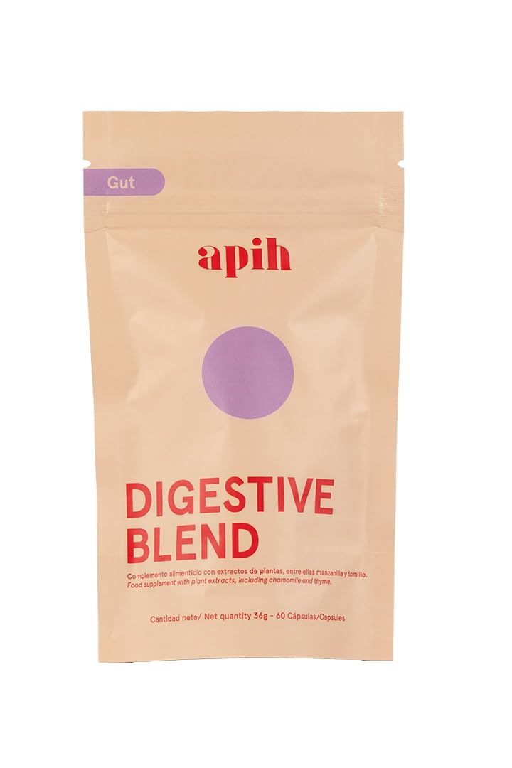 Digestive Blend avec 16 extraits de plantes, enzymes digestives, complément alimentaire au curcuma, à la camomille et au gingembre, 60 gélules