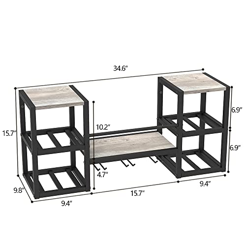 Giftgo Industrial Greige Wall Mounted Wine Rack With 3 Steam Glass Holder Partial Wood Shelf Black Metal Bottle Holder Multi Functional Wine Storage Display Rack For Home Bar Dining Room Kitchen #TOP3