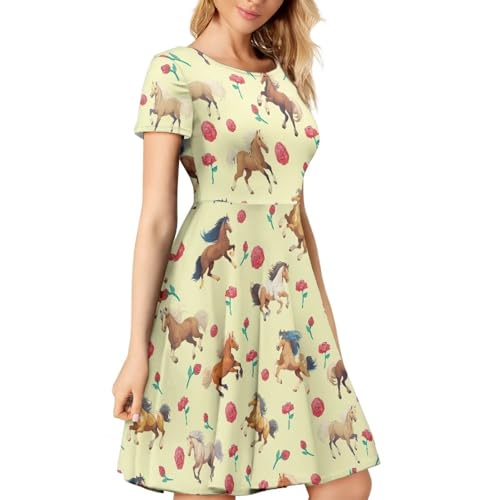 Image of AFPANQZ Womens Casual Summer Lightweight Vintage Dress Short Sleeve Midi Dress Knee-Long Luxury Formal Dress