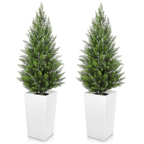 Briful Artificial Cedar Topiary Trees 4ft, Set of 2 Faux