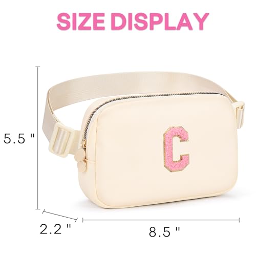 Image of mibasies Initial Fanny Pack for Girls, Birthday Gifts for 4 5 6 7 8 9 10 11 12 13 Teen Girl - Cute Personalized Trend Stuff - Cream C