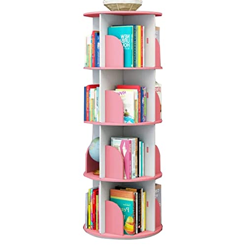 Estantería multifuncional giratoria de 360° para guardería, color rosa, estantería decorativa de 4 capas y organizador de almacenamiento para libros infantiles y espacio de lectura en casa