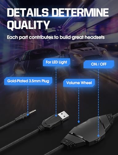 Image of Nanddi Gaming Headset with Microphone, Gaming Headphones for PS4 PS5 Xbox One PC with LED Lights, PlayStation Headset with Noise Reduction 7.1 Surround Sound Over-Ear and Wired 3.5mm Jack (White)