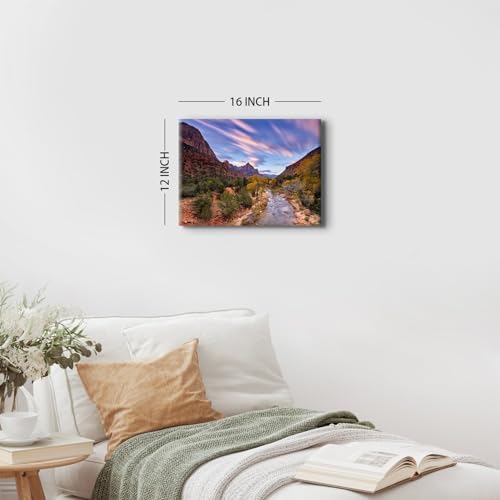 Image of Zion National Park Mountain Canvas Wall Art for Living Room, Nature Sunset Wall Decor Utah Mountains Picture Painting Lake Landscape Poster Prints Wilderness Artwork Home Office Decorations 12x16 inch