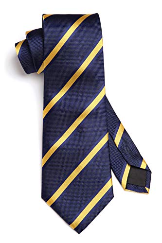 Image of HISDERN Stripe Tie Mens Ties with Pocket Square Set Classic 3.4'' Silk Formal Necktie Handkerchief for Business Wedding