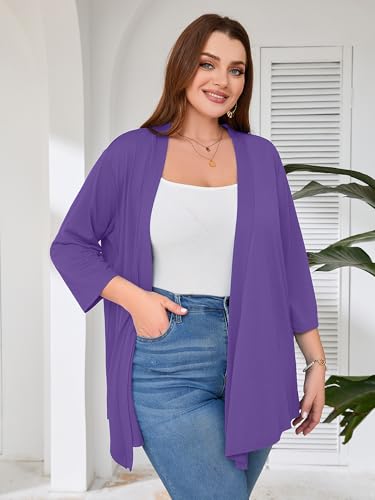 Image of AusLook Women's Plus Size Lightweight Open Front Cardigan 3 /4 Sleeve Cover Ups Shrugs Shawls and Wraps Kimono Jacket Coat