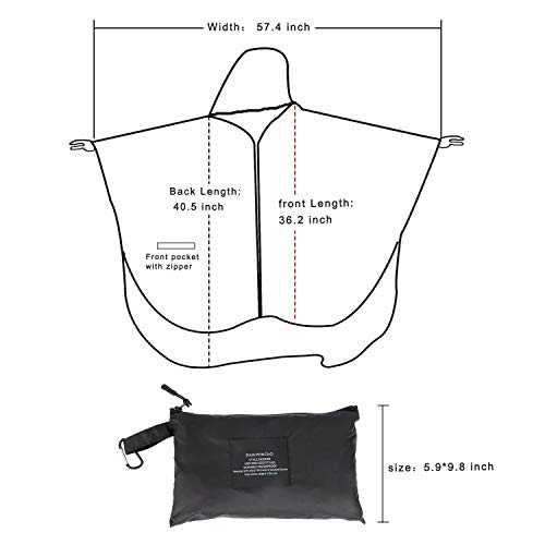 NUUR Rain Poncho for Women Adults Unisex Hooded Zipper Raincoat Waterproof Reusable Hiking Rain Coat with Pockets4