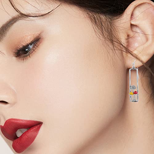 Cute Mushroom Hoop Dangle Earrings Kawaii Fun 18K Gold Plated Circle Dangle Earrings Hypoallergenic Mushroom Drop Earrings Christmas Jewelry Gifts For Women(Silver Three Pairs) #TOP4