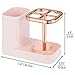 mDesign Plastic Toothbrush Storage Organizer Holder with Cup for Bathroom, Vanity, Countertop Space - Holds Brushes, Toothpaste, Floss, Dental Accessories - Light Pink/Rose Gold