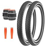 Balinge 26' x 2.125' Folding Replacement Bike Tire for Beach Cruiser Bike，Bicycle Tires for Commuter Bikes，White Wall，2 Tires 2 Levers (2 Tires & 2 Levers, 26' x 2.125')