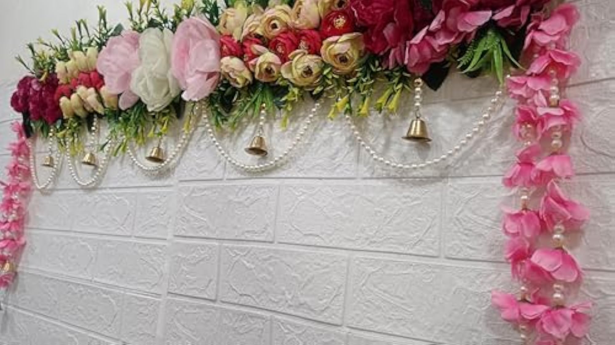 Decorative Peony Beads Flower with Bell Hanging Bandhanwar