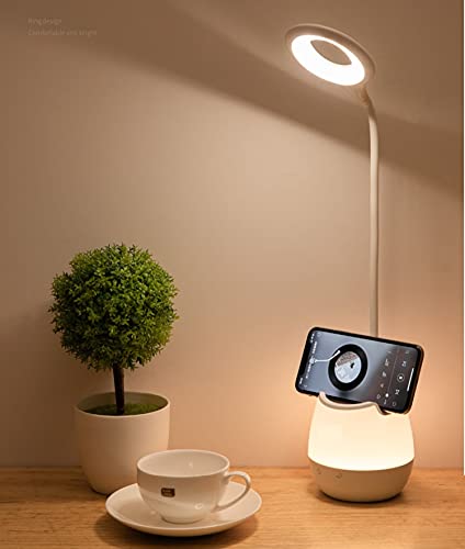 JanPraci L�mpara Escritorio LED, Flexo LED Escritorio con Panel T�ctil, 3 Niveles de Brillo y 5 Colores de Luces(Luz Nocturna), Recargable USB Cuidado Ocular L�mpara para Estudiar (Blanco)