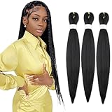 IXIMII 3 packs #1B Pre Stretched Braiding Hair 16 inch Natural Black Kanekalon Hair Soft Prestretched Straight Synthetic Braids Yaki Texture Hair Extensions