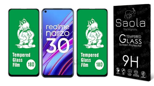 Image of Saola 18D Tempered Glass With Inbuilt AirBag Borders For Realme Narzo 30 (Pack Of 2) with Free Installation Kit. Full screen Coverage - 6.5 inch