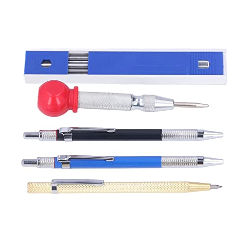 TOPINCN - Kit de Crayons de Charpentier Mécaniques, Stylo de Marquage en Alliage, Stylo de Marquage pour le Travail du Bois, 16 Pièces, Recharges de Marqueurs de Scribe, Ensemble de