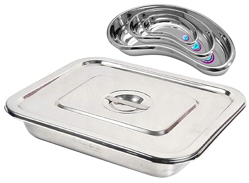 Image of Medical Reusable Instrument Tray (12 inchInch X 10 inchInch) With Lid & Set Of 3 Kidney Tray 250Mm (10In), 200Mm (8 inchIn), 150Mm (6''In) Made From Heavy Stainless Steel