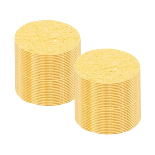 Image of MECCANIXITY 35PCS Soldering Sponge 50mm Round Deep Yellow Cleaning Pad Welding Tip Iron Replacement for Cleaning Soldering Iron 1mm Natural Thickness 6mm Water Absorption Thickness