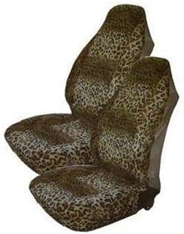 2 SUV Truck Seat Cover w/ Arm Rest Opening, 1 Steering Wheel Cover and 2 Shoulder Pads - Leopard