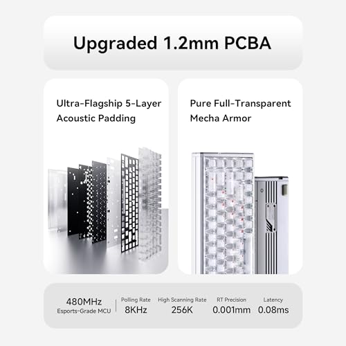 Image of ATK RS6+ 65% Wired Mechanical Gaming Keyboard, Aluminum Magnetic Switch, 8K Polling Rate, 0.08ms Ultra-Low Latency, 5-Layer Acoustic Padding, RGB Backlit, for PC Mac - Silver Samurai