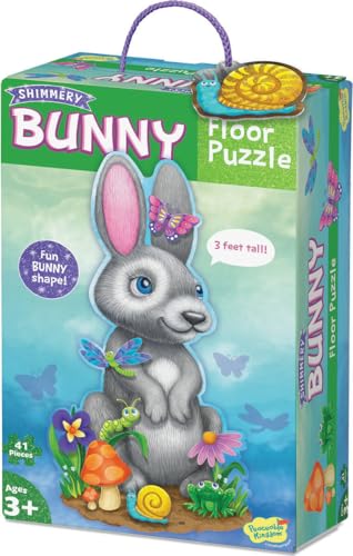 Peaceable Kingdom Shimmery Bunny Shaped 41 Piece Floor Puzzle 3 feet x 2 feet Great Easter Basket Stuffers and Easter Gifts for 3 Year Olds 4 Year Olds Up