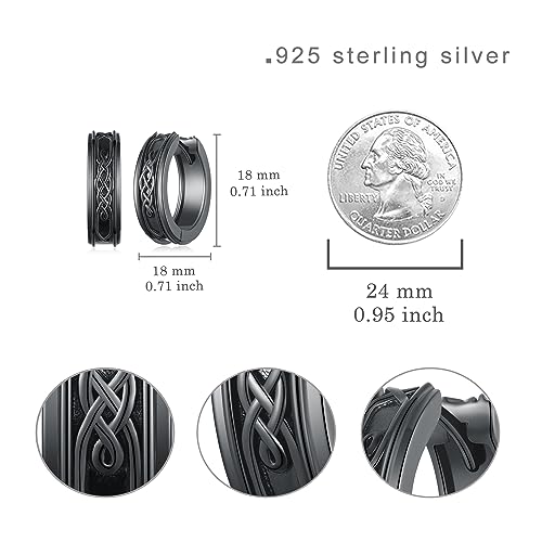 Viking Rune Celtic Wolf Ankh Roman Numeral Sobriety Black Cross Sterling Silver Vintage Hoop Earrings for Men Women4