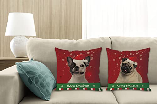 Bageyou Maltese Poodle Dog In Santa Hat Merry Christmas Xmas Decor Pillowcase Winter Snowflake Green Red Stripe Holiday Throw Pillow Cover For Couch Sofa Living Room 20X20 Inch Double Side #TOP4