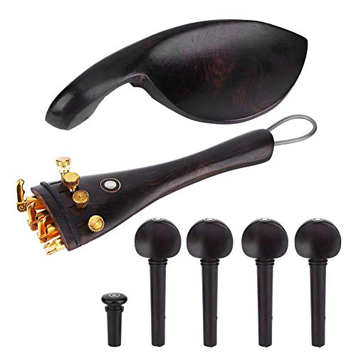 Bnineteenteam Premium Ebony Wooden Violin Fiddle 4/4 Violin Accessory Part Set of 4PCS Tuning Pegs,Endpin,Tailpiece and Chinrest Replacement
