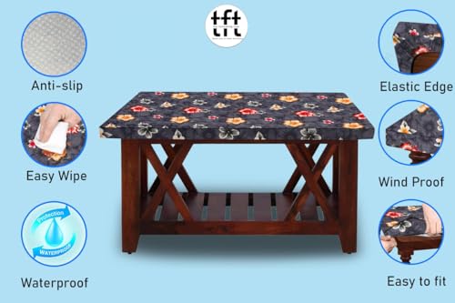 Image of The Furnishing Tree Elastic Rectangular Dining Table Cover WxL 36x48 in Inches Polyester Floral Pattern Grey