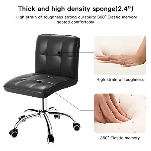 Outmaster 360° Office Desk Chair,Pu Adjustable Rolling Task Chair With Backrest For Barber,Office,Home, Computer,360° Swivel,Armless (Black) #TOP1