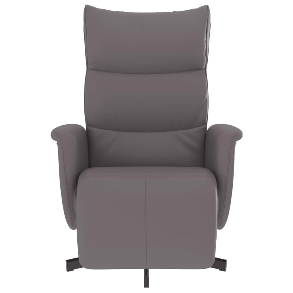 Fotel relaksacyjny z podnóżkiem, szary, sztuczna skóra, regulowany, obrotowy, z funkcją leżenia i podłokietnikami, ergonomiczny, wygodny do salonu, biura, kącika do czytania, kominka