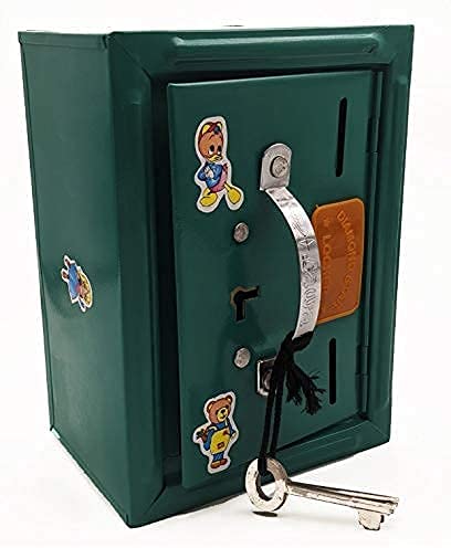 Mikha Piggy Bank Steel Locker, Gullak, Coin Box, Tijori for Kids 2 Compartments Money Saving Collecting ATM, Home Decor Showpiece Cute with 2 Keys, Multicolor, Small Size (15 x 11 cms)?