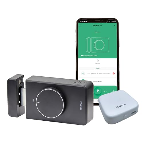 Arregui SPIN UP + BRIDGE Cerradura de seguridad Invisible para Puerta | Apertura Electrónica con App Móvil | Alarma 120 dB | Antirrobo | Control Remoto Compatible Google y Alexa | Instalación sin Cabl