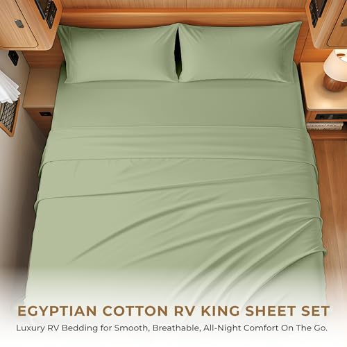 Image of SGI bedding 100% Egyptian Cotton Sheets RV King Size - 600 Thread Count Sheets Set, Soft, Cooling, 15 inch Deep Pocket, Luxury Hotel Bedding, Breathable, Durable - Moss