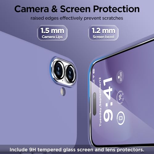 Image of Magnetic for iPhone 16 Case, Compatible with MagSafe, Liquid Silicone Phone Cover with Screen Protector & Camera Protector, Soft Anti-Scratch Microfiber Lining Inside 6.1 inch, Lavender