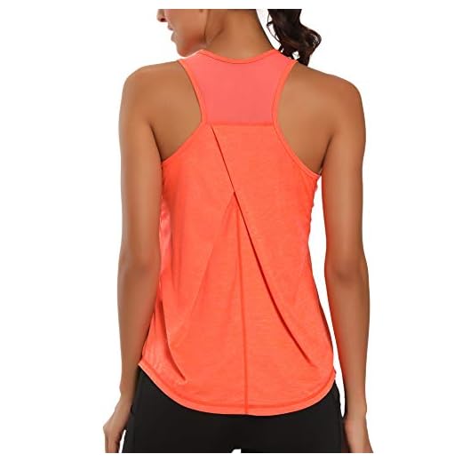 Aeuui Womens Workout Tops for Women Racerback Tank Tops Mesh Yoga Shirts Athletic Running Tank Tops Sleeveless Gym Clothes Orange