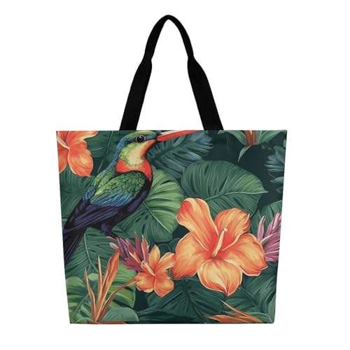 Tropical Plant Bird Flowers Large Grocery Tote Bag Women Fashion Handbag Duty Reusable Shoulder Bag for Travel Vacation Shopping Beach Bags3