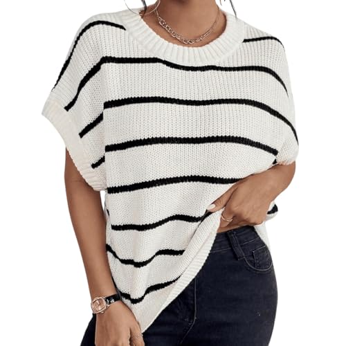 Image of GORGLITTER Women's Striped Short Sleeve Sweater Vest Crew Neck Fashion Trendy 2026 Knit Vest Top Old Money Clothes