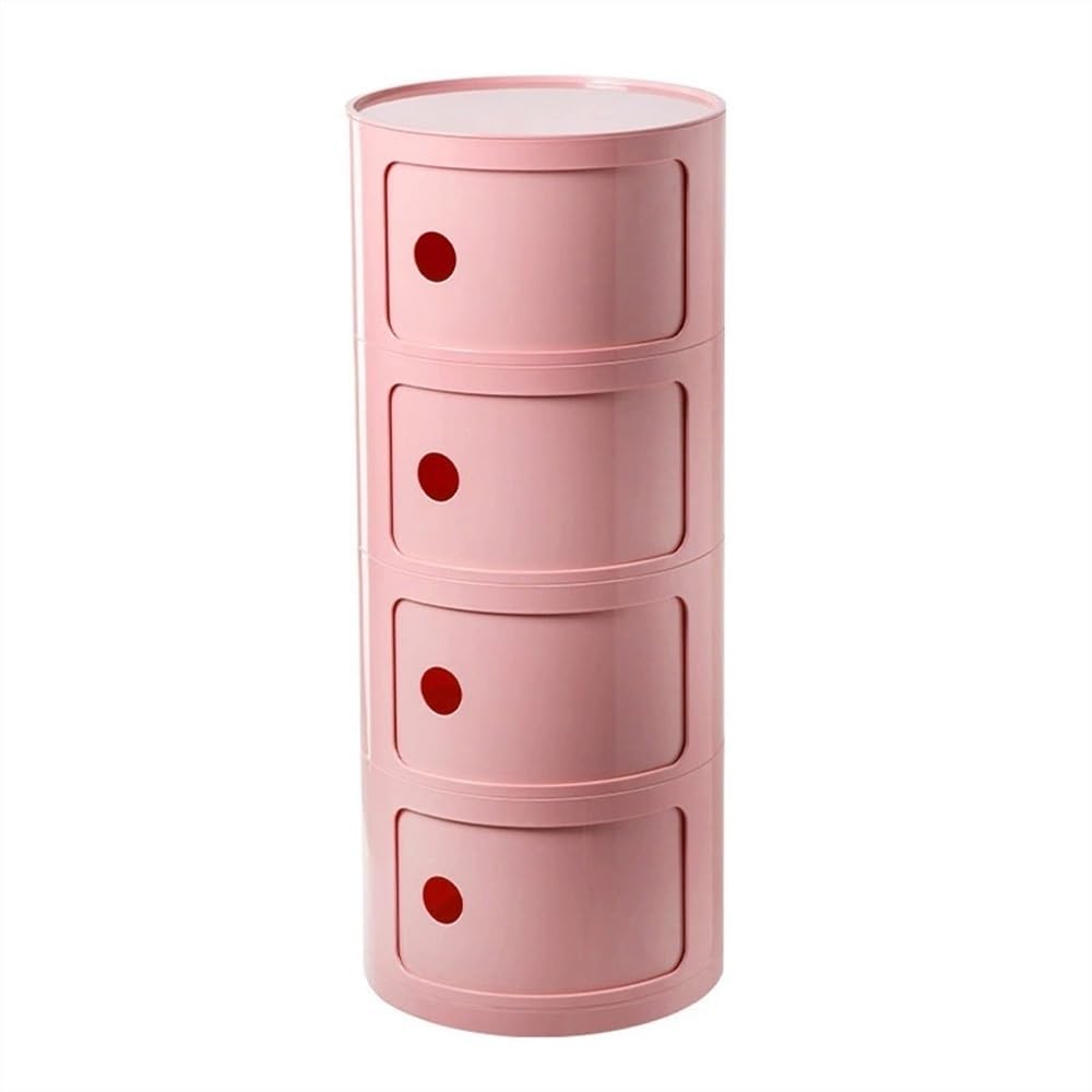 Table de chevet ronde empilable 4 niveaux en plastique ABS rose