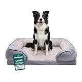 Furhaven Cooling Gel Dog Bed for Large/Medium Dogs w/ Removable Bolsters & Washable Cover, For Dogs Up to 55 lbs - Plush & Velvet Waves Perfect Comfort Sofa - Granite Gray, Large
