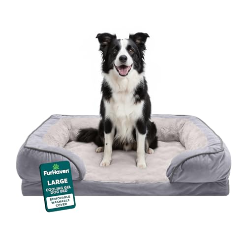 Furhaven Cooling Gel Dog Bed for Large/Medium Dogs w/ Removable Bolsters & Washable Cover, For Dogs...