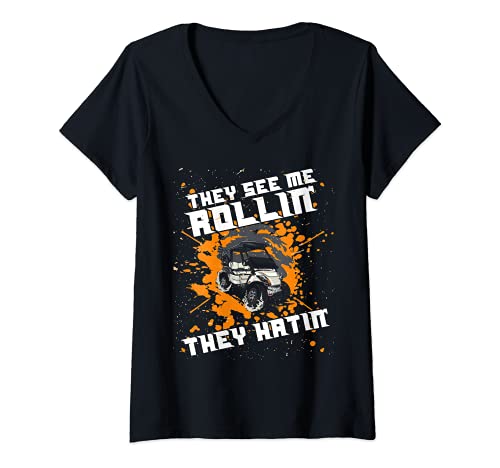 Womens They See Me Rollin' They Hatin' Golf Ball Swing Golf Course V-Neck T-Shirt, Black