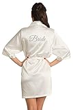 Zynotti Women's Silver Glitter Print Bride Getting Ready Bridal Party Wedding Kinomo Ivory Satin...