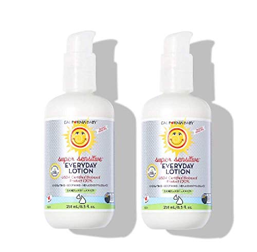 California Baby Super Sensitive Everyday Face and Body Lotion - Moisturizer for Dry, Sensitive Skin, Post Bath and Diaper Changing, Non-Greasy, Fast-Absorbing Formula, Fragrance Free, 100% Plant-Based - USDA Certified, 8.5oz, 2 Pack