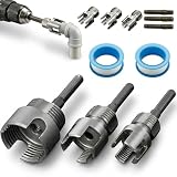 3PCS PVC Pipe Threader Kit, Integrated Internal & External Pipe Threading Tool for 1/2', 3/4' & 1' PVC/Plastic Pipes, PVC Threader for Drill, 4 in 1 Water Pipe Thread Cutting Tool with 2 PTFE Tapes