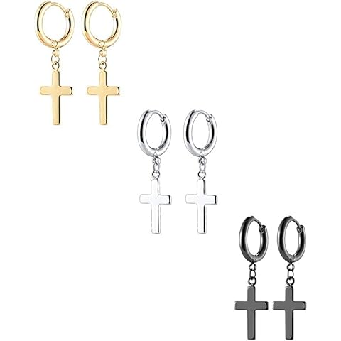 VU100 Pendientes de Cruz de Acero Inoxidable para Hombre y Mujer Cover