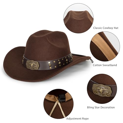 Image of Women-Classic-Western-Cowboy-Shapeable-Hat - Men-Roll-Up-Wide-Brim-Felt-Fedora-Hats-Cowgirl-Hat with Belt Buckle(M-L)