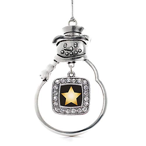 Inspired Silver - Golden Star Charm Ornament - Silver Square Charm Snowman Ornament with Cubic Zirconia Jewelry